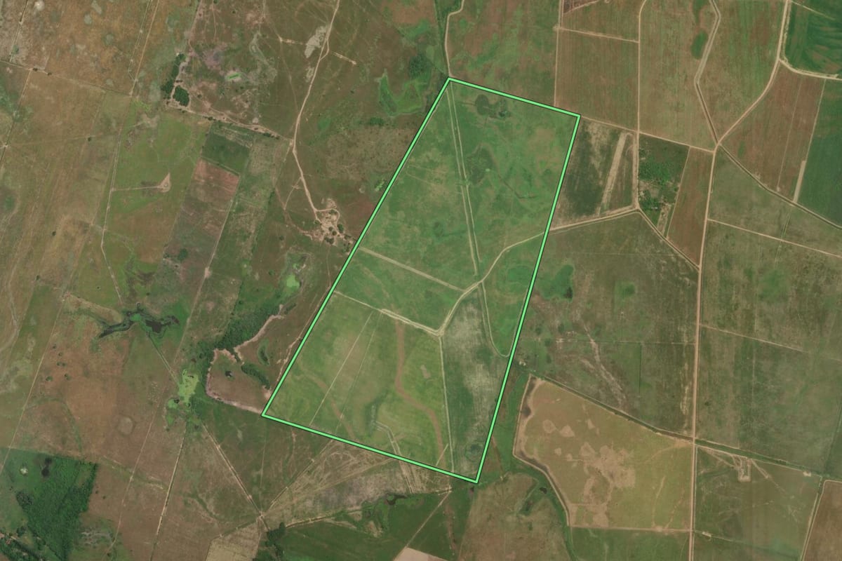 Imagem de satélite do imóvel rural em Campos dos Goytacazes (RJ), com o contorno declarado no CAR desenhado por cima.