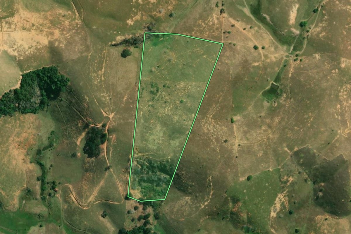Imagem de satélite do imóvel rural em Campos dos Goytacazes (RJ), com o contorno declarado no CAR desenhado por cima.