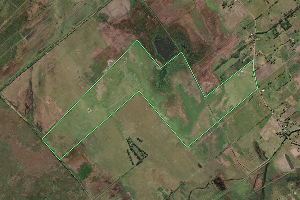 Imagem de satélite do imóvel rural em Campos dos Goytacazes (RJ), com o contorno declarado no CAR desenhado por cima.