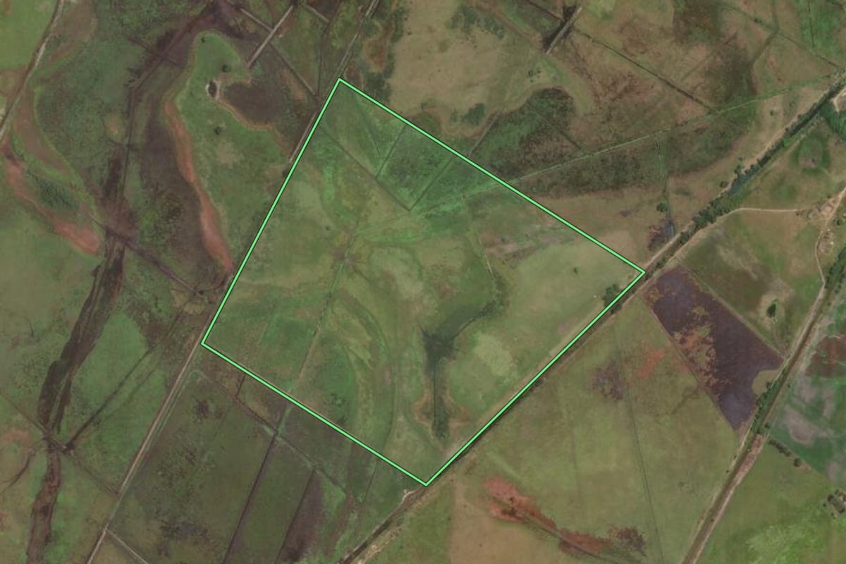 Imagem de satélite do imóvel rural em Campos dos Goytacazes (RJ), com o contorno declarado no CAR desenhado por cima.