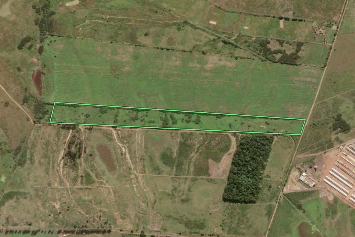 Imagem de satélite do imóvel rural em Campos dos Goytacazes (RJ), com o contorno declarado no CAR desenhado por cima.