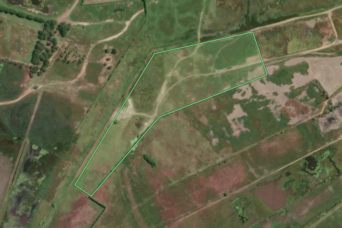 Imagem de satélite do imóvel rural em Campos dos Goytacazes (RJ), com o contorno declarado no CAR desenhado por cima.