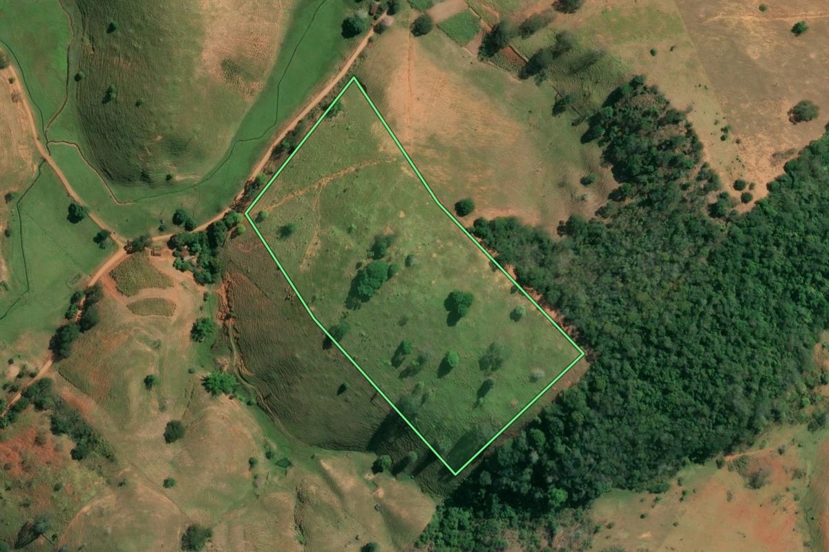 Imagem de satélite do imóvel rural em Campos dos Goytacazes (RJ), com o contorno declarado no CAR desenhado por cima.