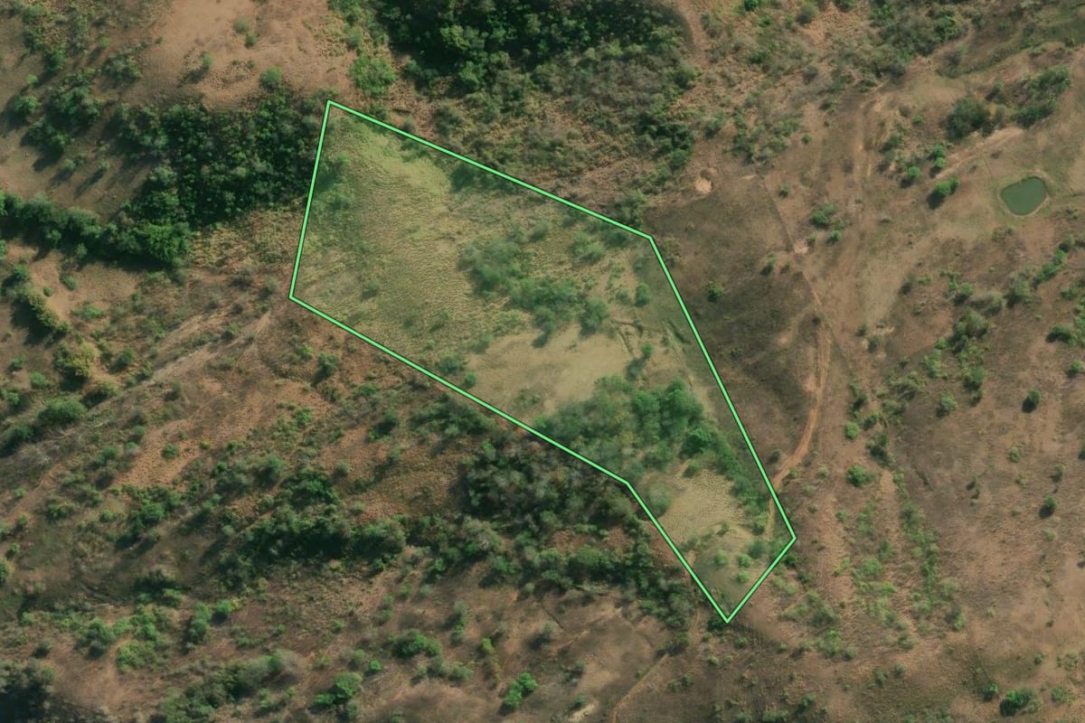 Imagem de satélite do imóvel rural em Cantagalo (RJ), com o contorno declarado no CAR desenhado por cima.