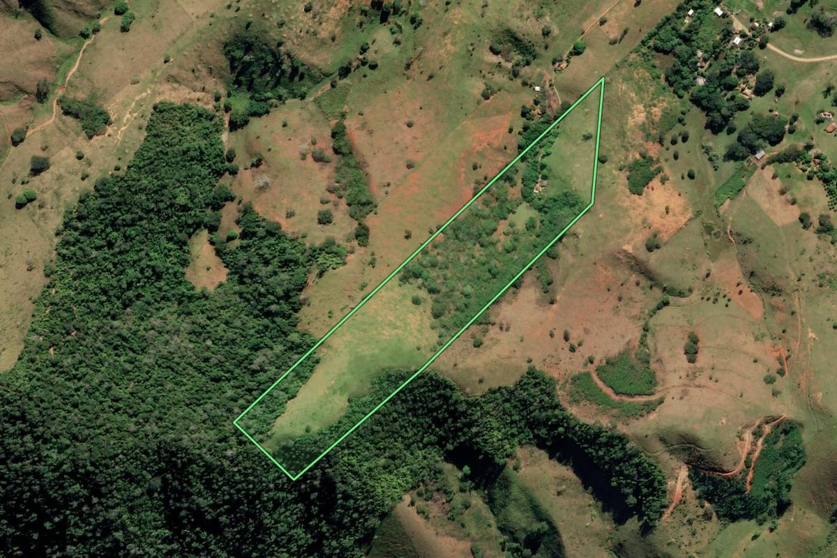 Imagem de satélite do imóvel rural em Cardoso Moreira (RJ), com o contorno declarado no CAR desenhado por cima.