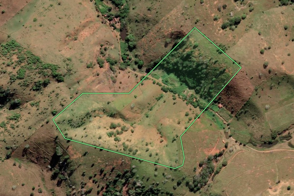 Imagem de satélite do imóvel rural em Cardoso Moreira (RJ), com o contorno declarado no CAR desenhado por cima.