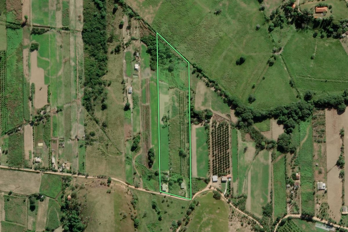 Imagem de satélite do imóvel rural em Casimiro de Abreu (RJ), com o contorno declarado no CAR desenhado por cima.