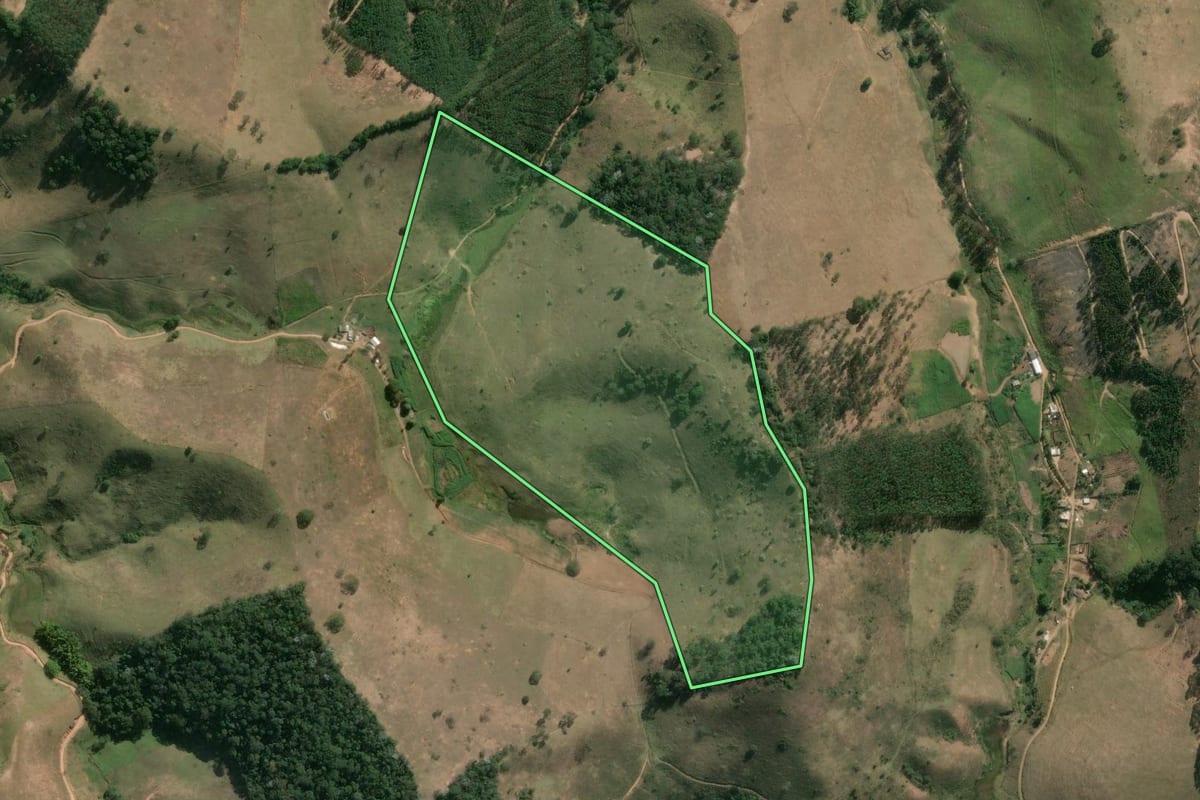 Imagem de satélite do imóvel rural em Duas Barras (RJ), com o contorno declarado no CAR desenhado por cima.