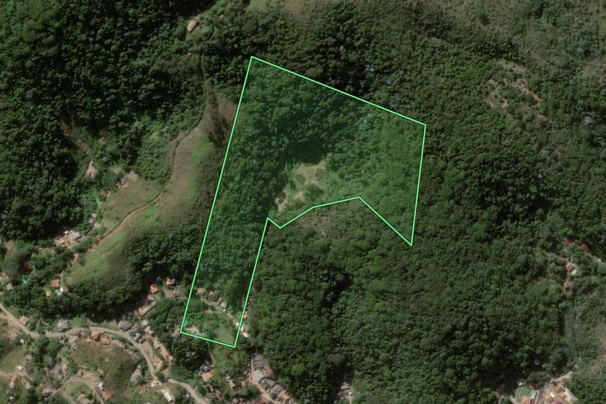 Imagem de satélite do imóvel rural em Engenheiro Paulo de Frontin (RJ), com o contorno declarado no CAR desenhado por cima.