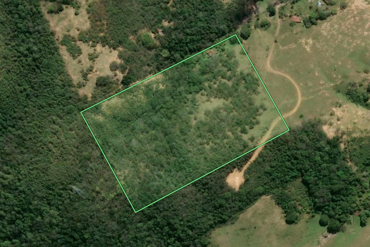 Imagem de satélite do imóvel rural em Itaboraí (RJ), com o contorno declarado no CAR desenhado por cima.