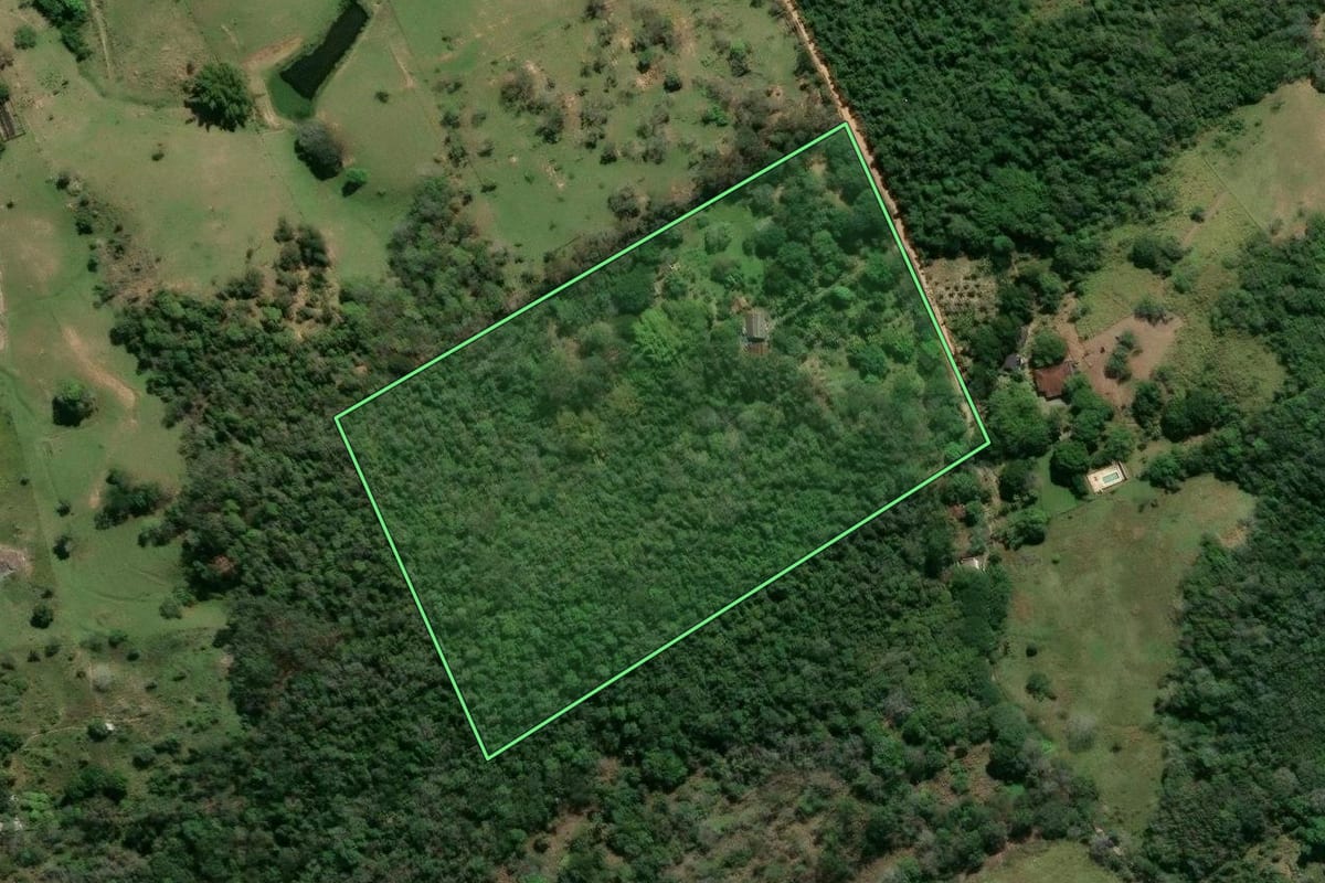 Imagem de satélite do imóvel rural em Itaboraí (RJ), com o contorno declarado no CAR desenhado por cima.