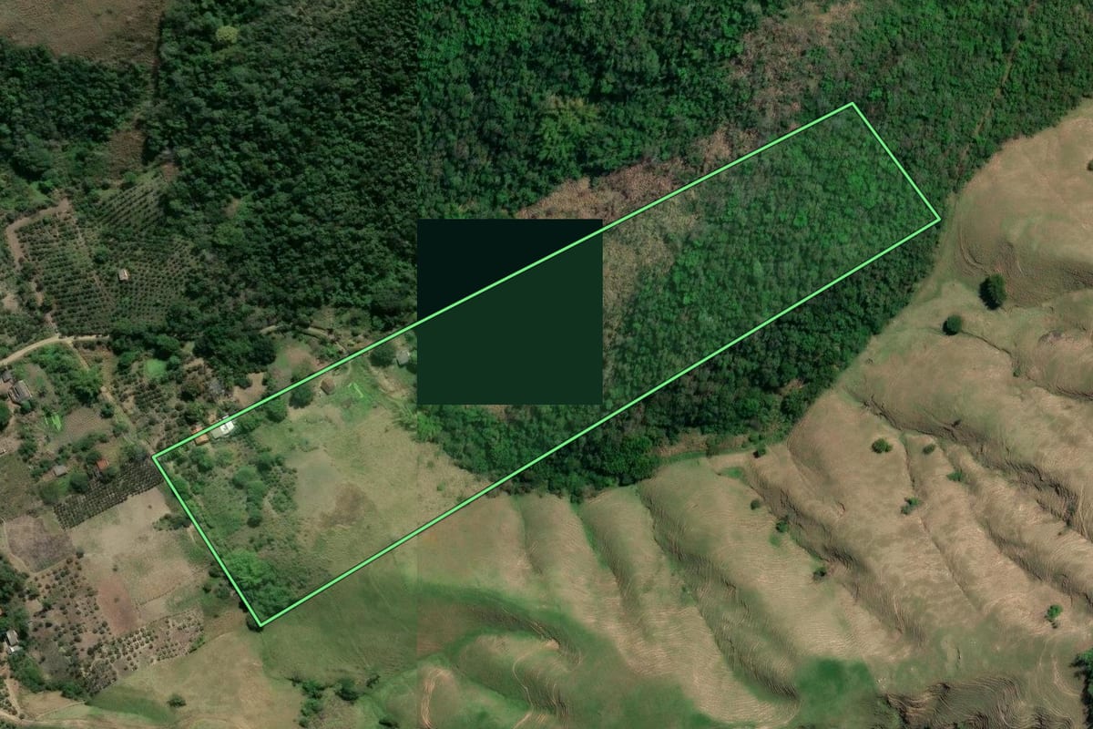 Imagem de satélite do imóvel rural em Itaboraí (RJ), com o contorno declarado no CAR desenhado por cima.