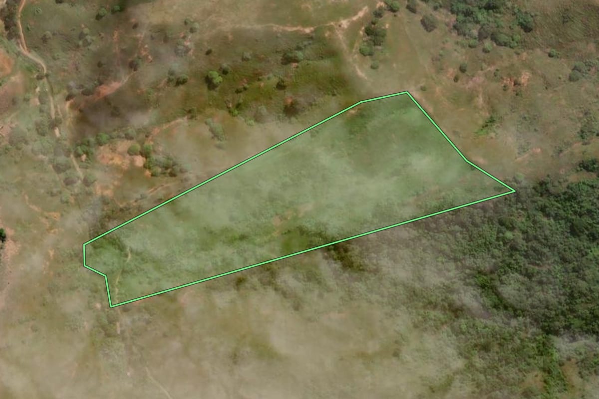 Imagem de satélite do imóvel rural em Italva (RJ), com o contorno declarado no CAR desenhado por cima.