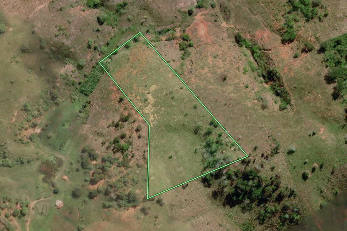 Imagem de satélite do imóvel rural em Italva (RJ), com o contorno declarado no CAR desenhado por cima.