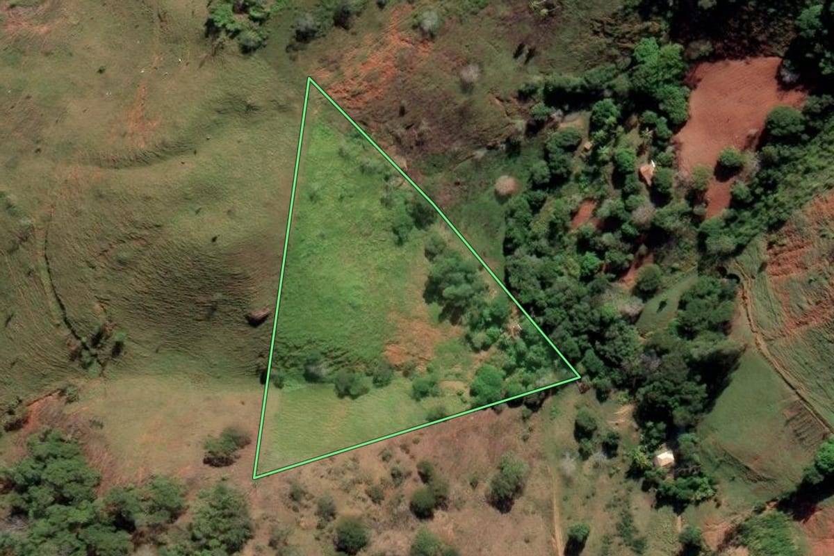 Imagem de satélite do imóvel rural em Italva (RJ), com o contorno declarado no CAR desenhado por cima.