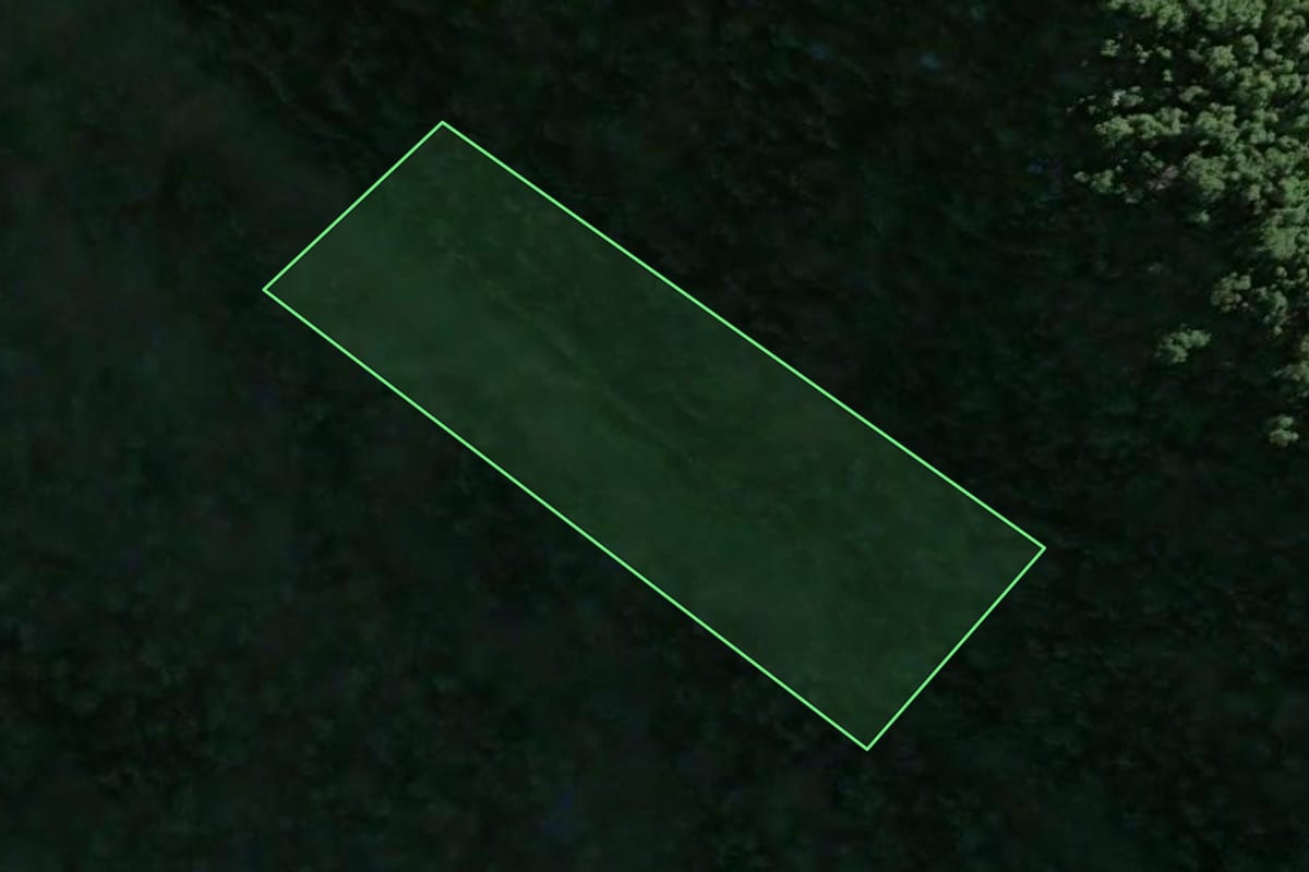 Imagem de satélite do imóvel rural em Magé (RJ), com o contorno declarado no CAR desenhado por cima.