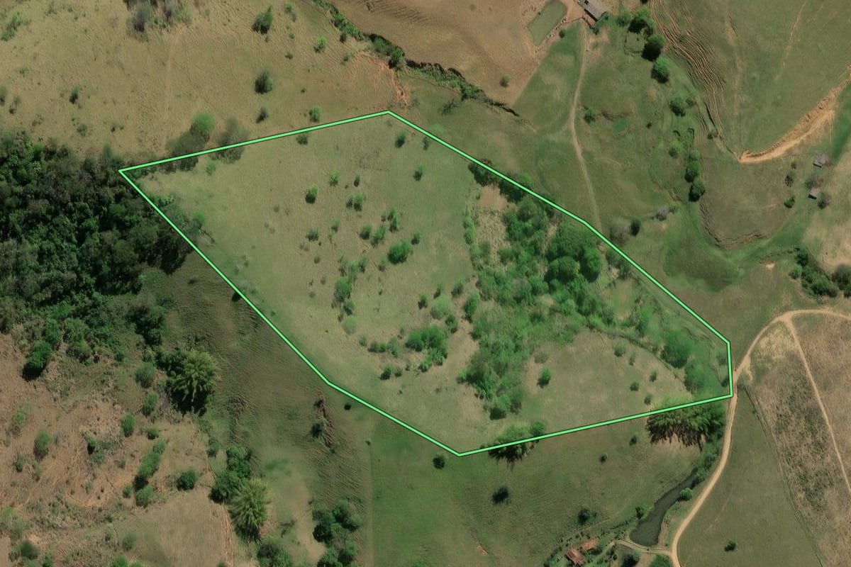 Imagem de satélite do imóvel rural em Natividade (RJ), com o contorno declarado no CAR desenhado por cima.