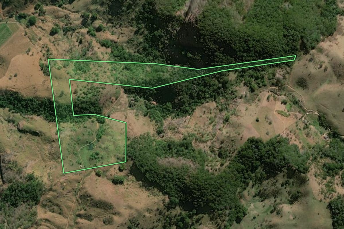 Imagem de satélite do imóvel rural em Natividade (RJ), com o contorno declarado no CAR desenhado por cima.