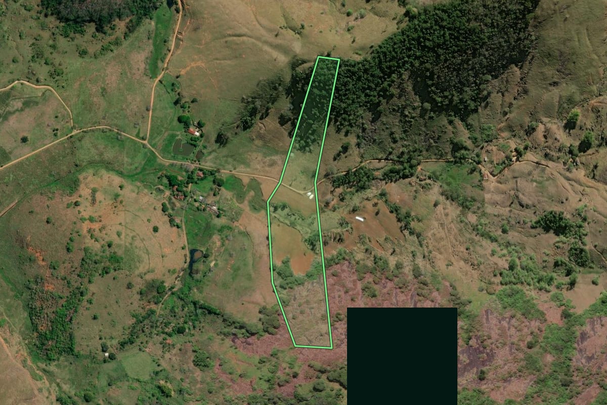Imagem de satélite do imóvel rural em Natividade (RJ), com o contorno declarado no CAR desenhado por cima.