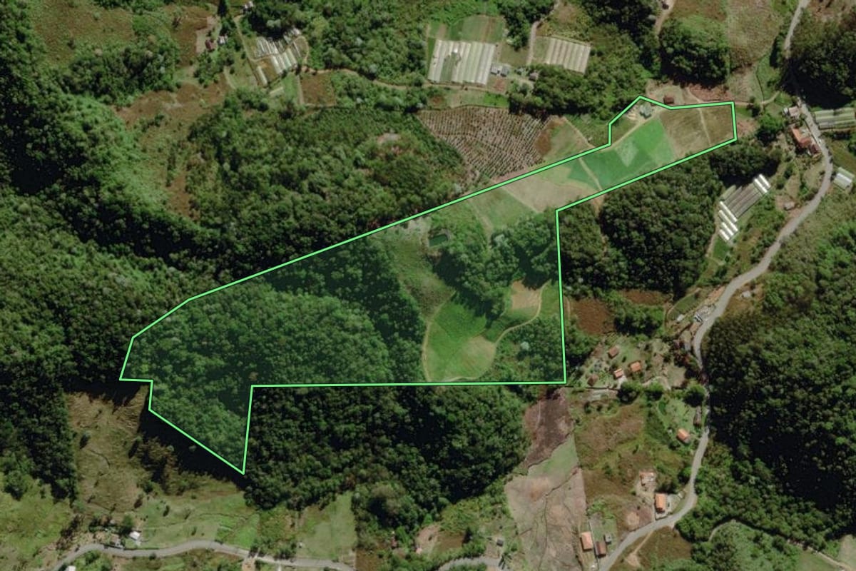 Imagem de satélite do imóvel rural em Nova Friburgo (RJ), com o contorno declarado no CAR desenhado por cima.