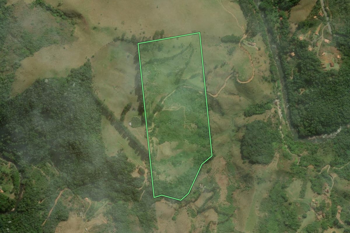 Imagem de satélite do imóvel rural em Nova Friburgo (RJ), com o contorno declarado no CAR desenhado por cima.