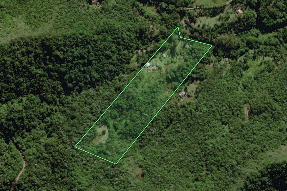 Imagem de satélite do imóvel rural em Nova Friburgo (RJ), com o contorno declarado no CAR desenhado por cima.