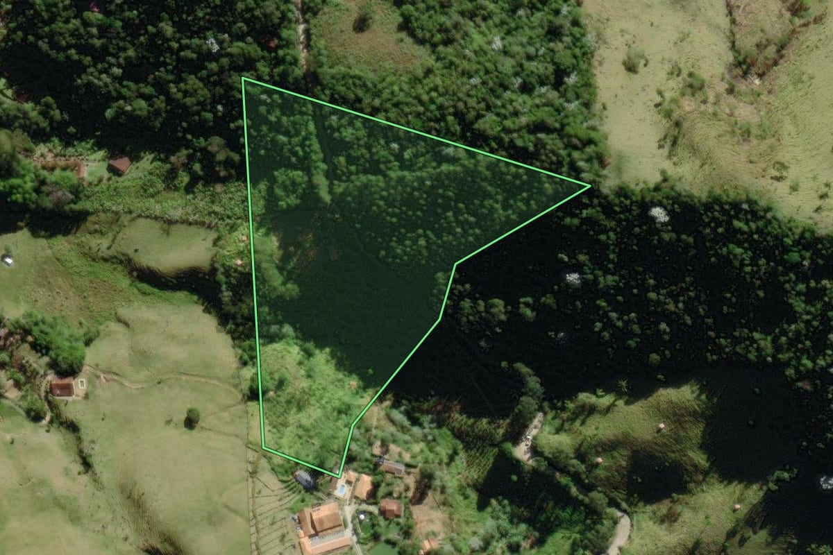 Imagem de satélite do imóvel rural em Nova Friburgo (RJ), com o contorno declarado no CAR desenhado por cima.