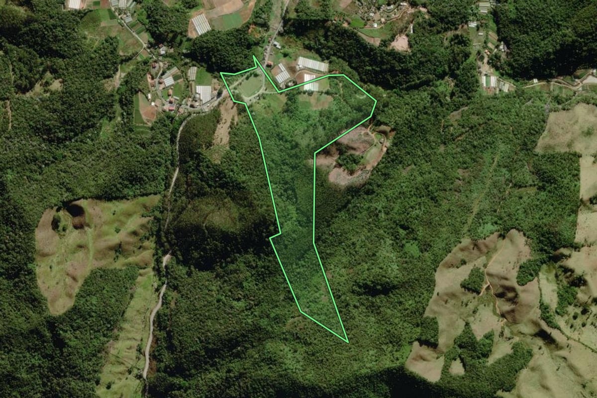Imagem de satélite do imóvel rural em Nova Friburgo (RJ), com o contorno declarado no CAR desenhado por cima.