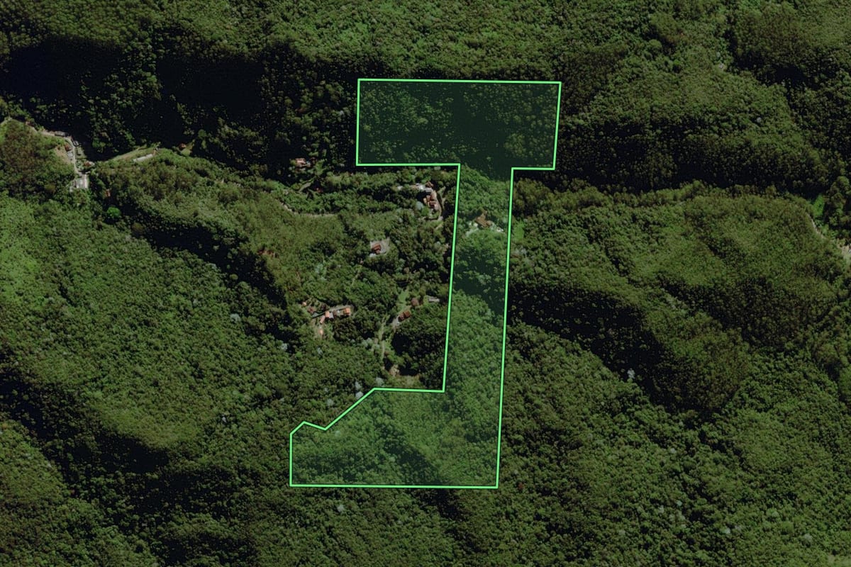 Imagem de satélite do imóvel rural em Nova Friburgo (RJ), com o contorno declarado no CAR desenhado por cima.