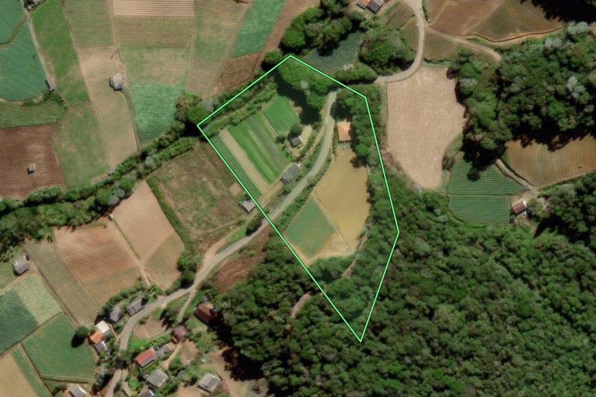 Imagem de satélite do imóvel rural em Nova Friburgo (RJ), com o contorno declarado no CAR desenhado por cima.