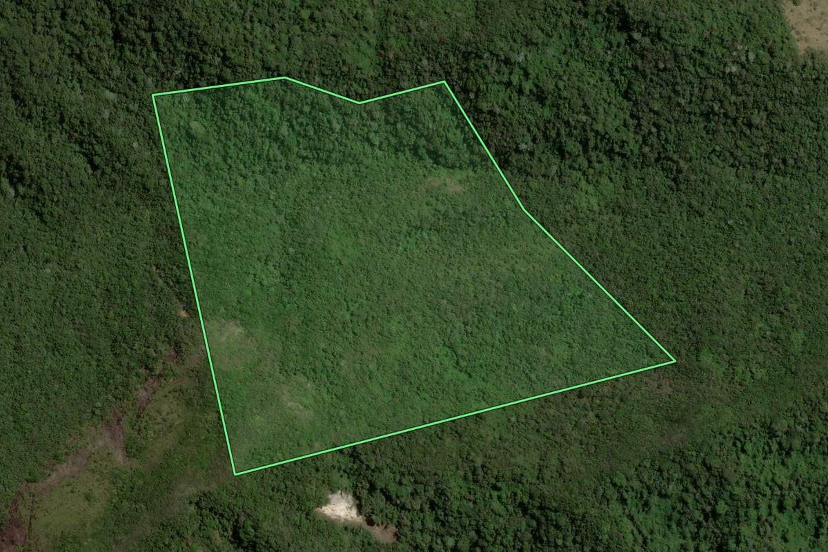 Imagem de satélite do imóvel rural em Nova Friburgo (RJ), com o contorno declarado no CAR desenhado por cima.