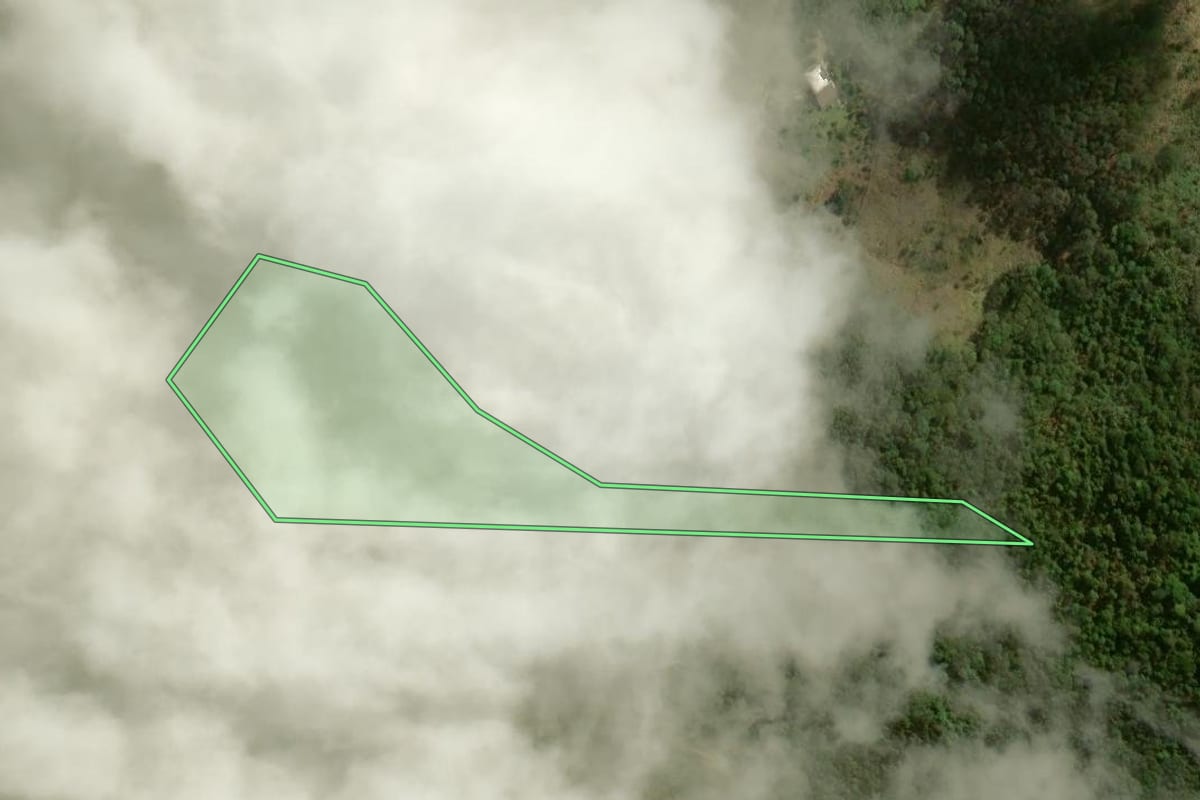 Imagem de satélite do imóvel rural em Nova Friburgo (RJ), com o contorno declarado no CAR desenhado por cima.