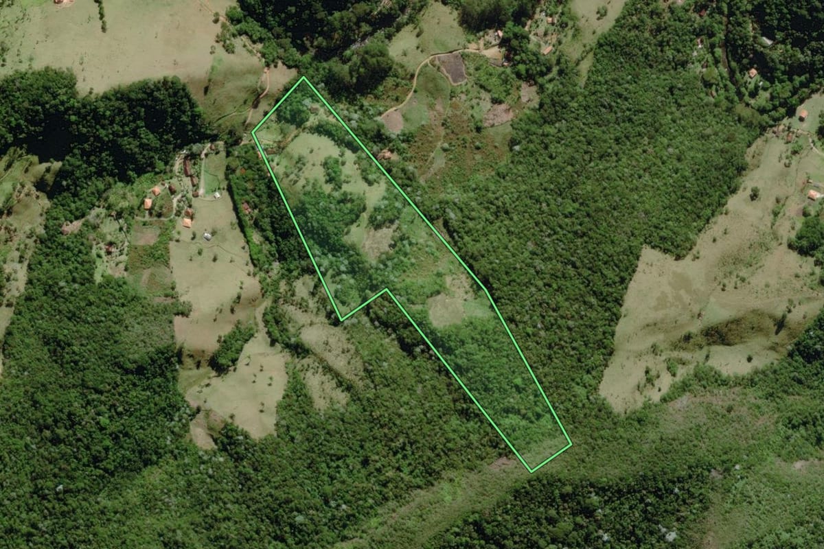 Imagem de satélite do imóvel rural em Nova Friburgo (RJ), com o contorno declarado no CAR desenhado por cima.