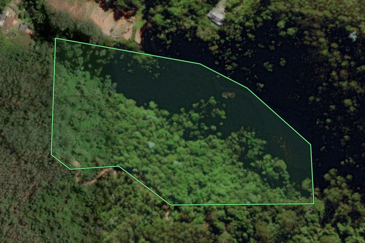 Imagem de satélite do imóvel rural em Nova Friburgo (RJ), com o contorno declarado no CAR desenhado por cima.