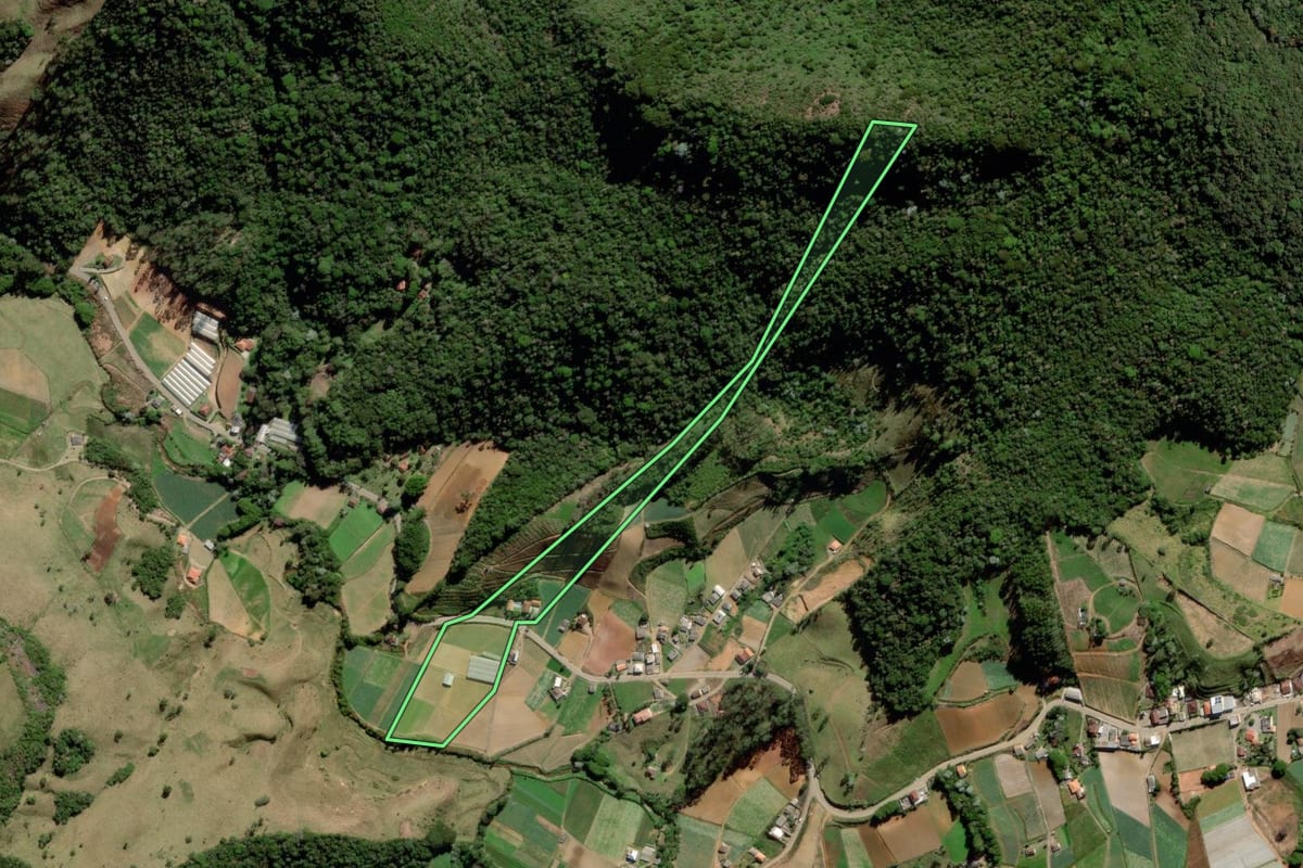Imagem de satélite do imóvel rural em Nova Friburgo (RJ), com o contorno declarado no CAR desenhado por cima.