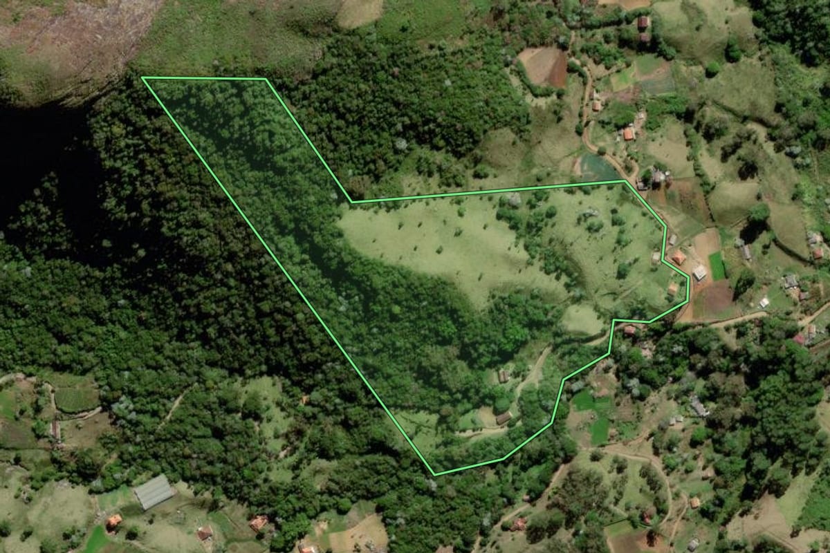 Imagem de satélite do imóvel rural em Nova Friburgo (RJ), com o contorno declarado no CAR desenhado por cima.