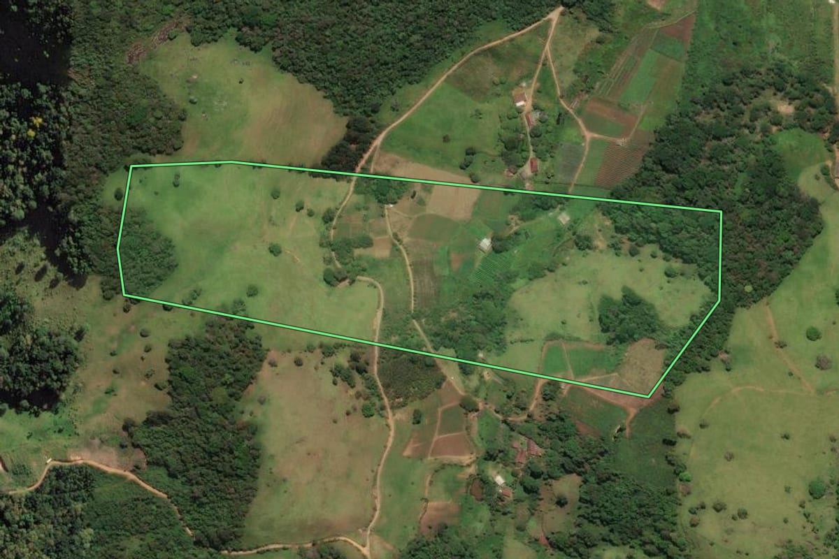 Imagem de satélite do imóvel rural em Nova Friburgo (RJ), com o contorno declarado no CAR desenhado por cima.