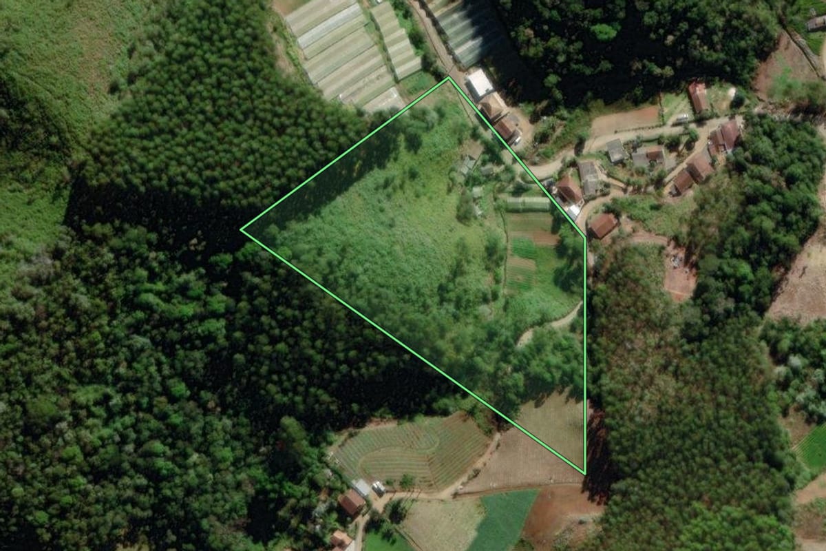 Imagem de satélite do imóvel rural em Nova Friburgo (RJ), com o contorno declarado no CAR desenhado por cima.