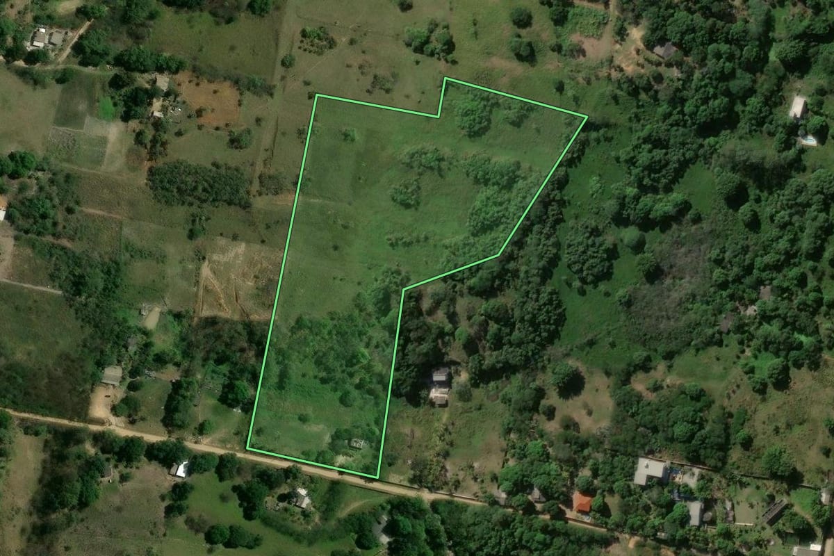 Imagem de satélite do imóvel rural em Nova Iguaçu (RJ), com o contorno declarado no CAR desenhado por cima.