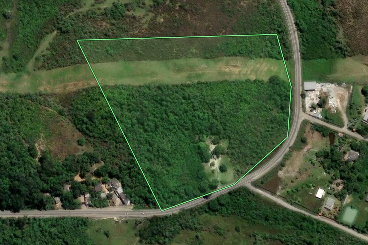 Imagem de satélite do imóvel rural em Nova Iguaçu (RJ), com o contorno declarado no CAR desenhado por cima.