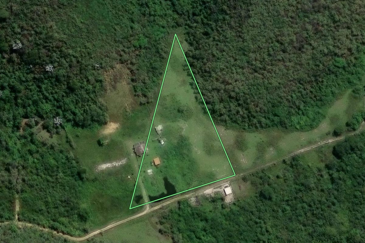Imagem de satélite do imóvel rural em Nova Iguaçu (RJ), com o contorno declarado no CAR desenhado por cima.