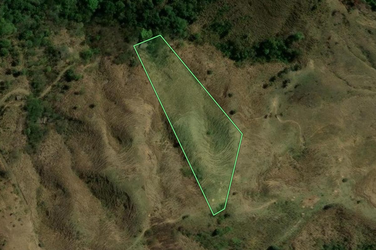 Imagem de satélite do imóvel rural em Paracambi (RJ), com o contorno declarado no CAR desenhado por cima.