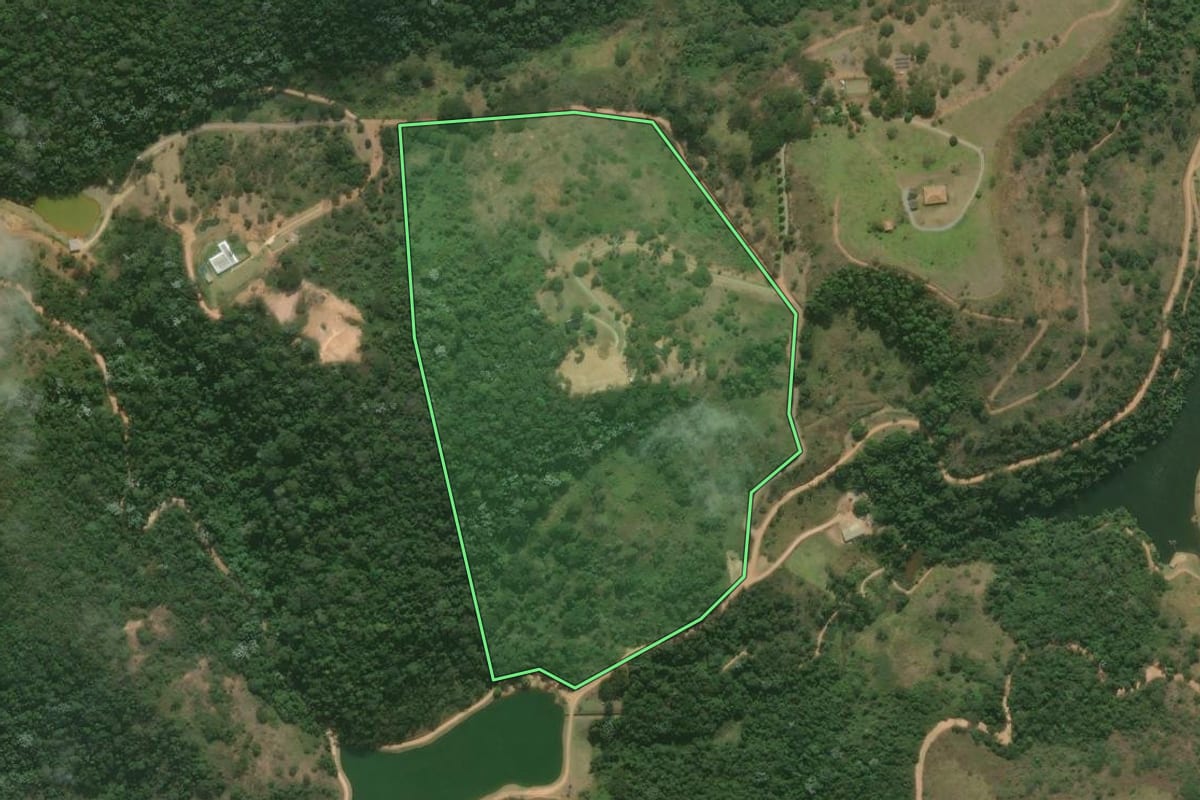 Imagem de satélite do imóvel rural em Paraíba do Sul (RJ), com o contorno declarado no CAR desenhado por cima.