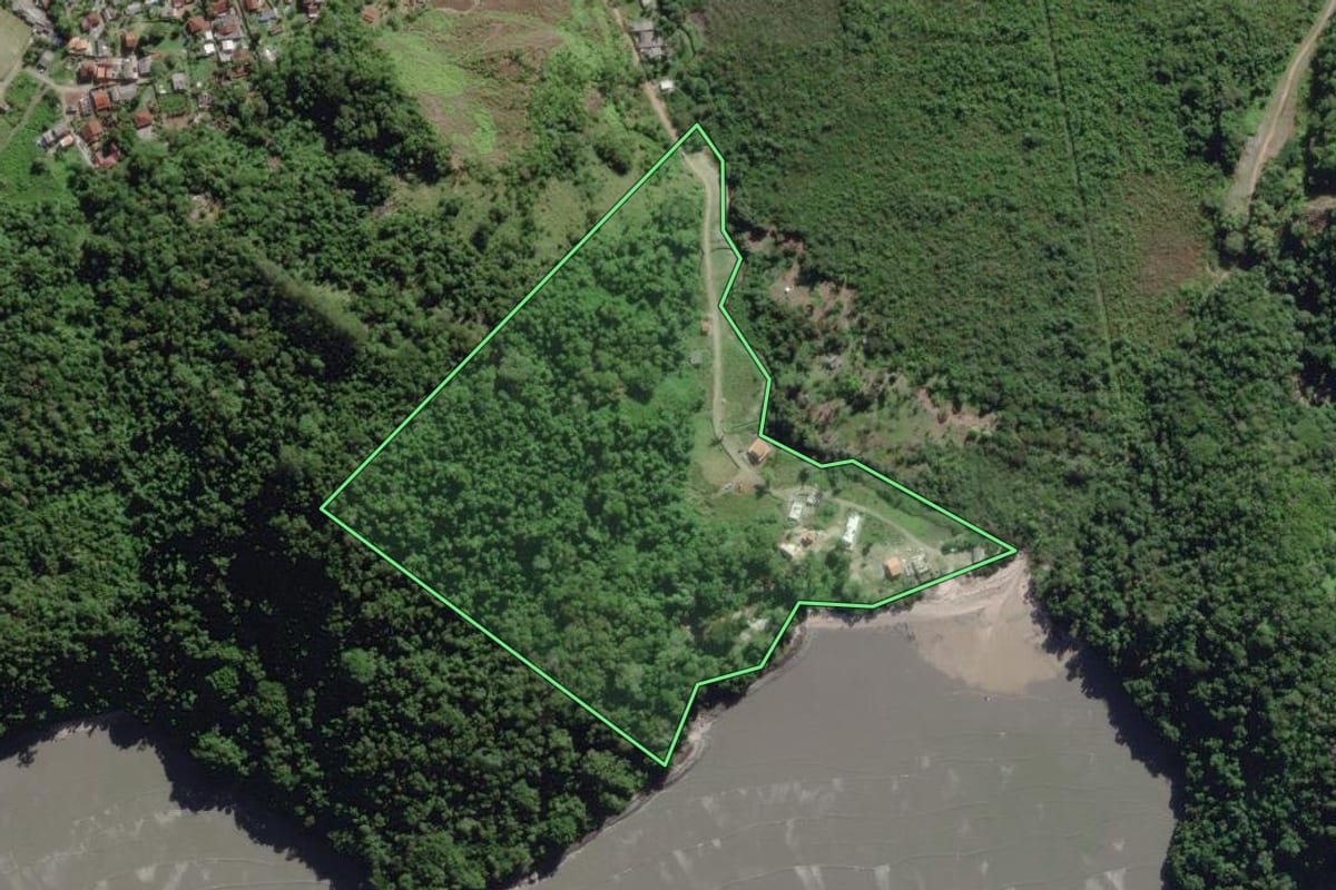Imagem de satélite do imóvel rural em Paraty (RJ), com o contorno declarado no CAR desenhado por cima.
