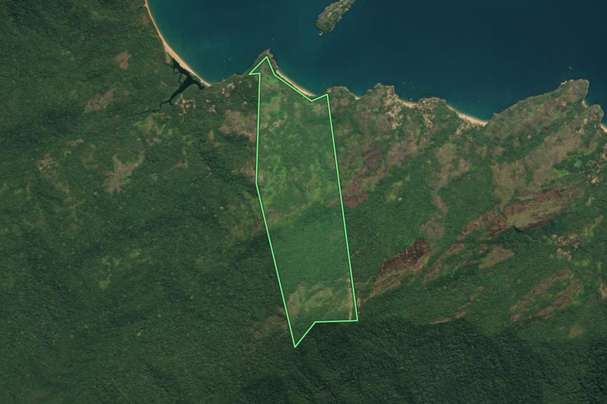 Imagem de satélite do imóvel rural em Paraty (RJ), com o contorno declarado no CAR desenhado por cima.