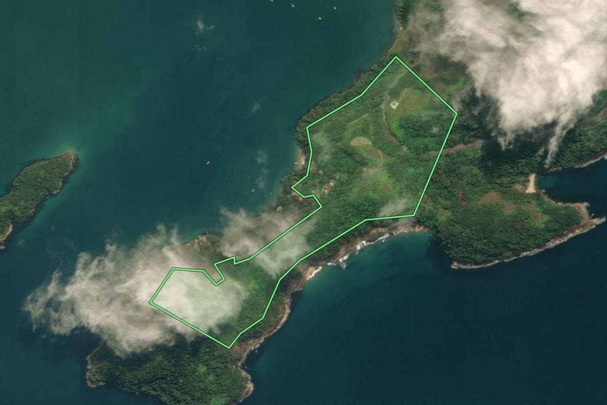 Imagem de satélite do imóvel rural em Paraty (RJ), com o contorno declarado no CAR desenhado por cima.