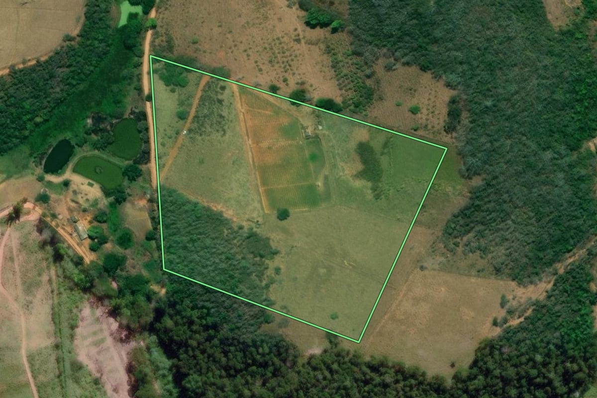 Imagem de satélite do imóvel rural em Paty do Alferes (RJ), com o contorno declarado no CAR desenhado por cima.