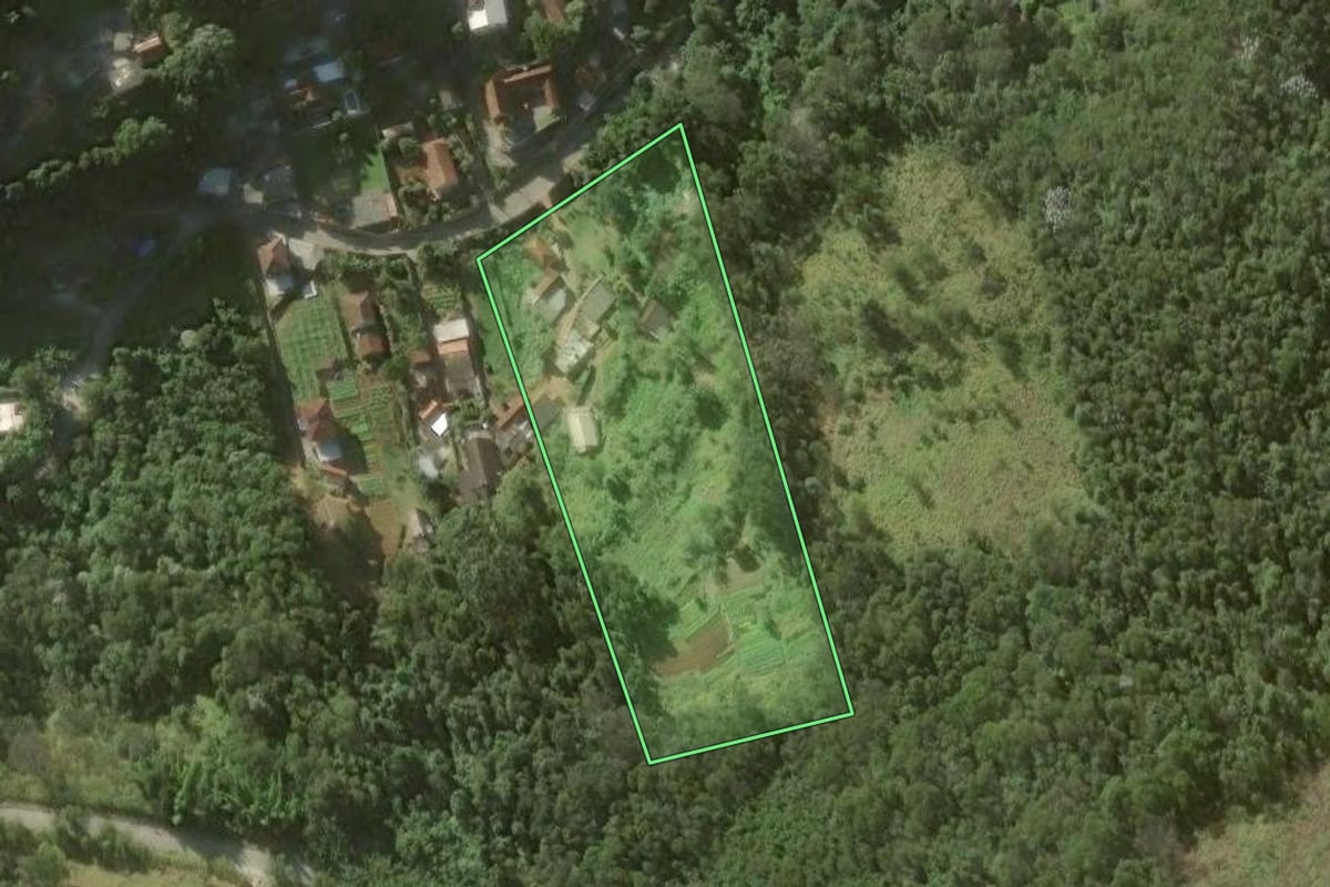 Imagem de satélite do imóvel rural em Petrópolis (RJ), com o contorno declarado no CAR desenhado por cima.
