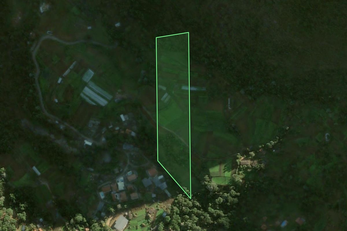 Imagem de satélite do imóvel rural em Petrópolis (RJ), com o contorno declarado no CAR desenhado por cima.