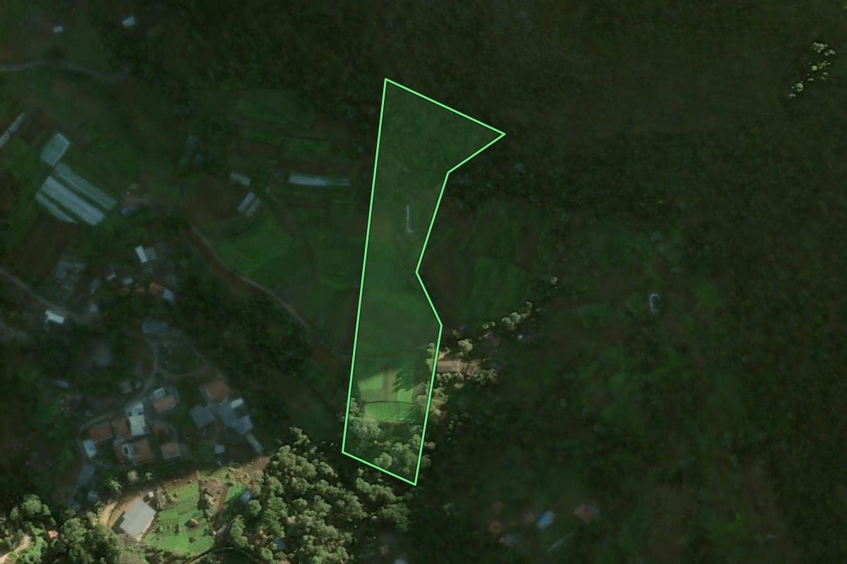 Imagem de satélite do imóvel rural em Petrópolis (RJ), com o contorno declarado no CAR desenhado por cima.